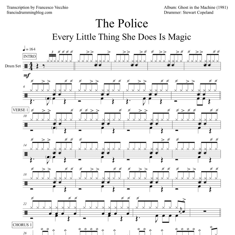 Stewart Copeland: The Police – Every Little Thing She Does Is Magic (Full Drum Transcription)