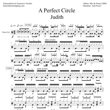 a perfect circle judith drum sheet music